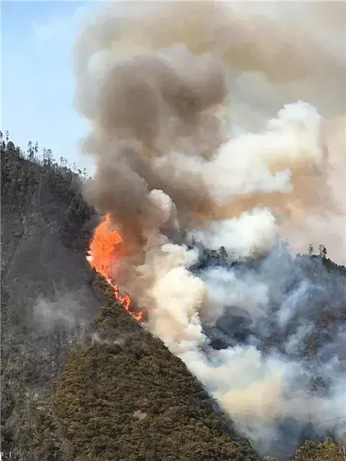 航拍四川山火:夜幕下火线连成长龙