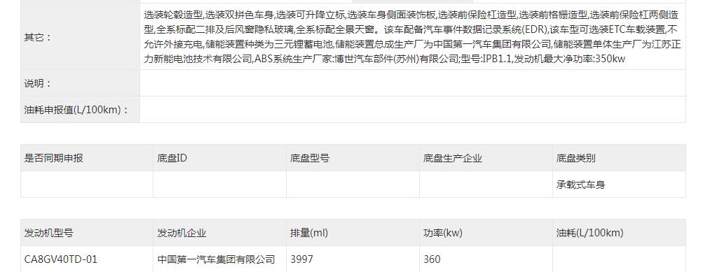 尺寸夸张动力夸张设计夸张,全新红旗l1申报信息曝光